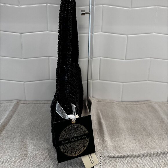 Made in India Beaded New Year's Eve Champagne "Cheers"Bag - Black, Gold & Sliver - Picture 5 of 11